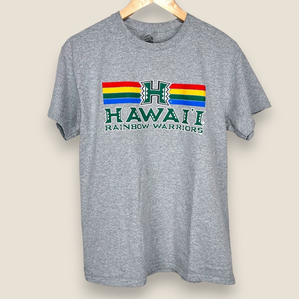 Hawaii Rainbow Warriors T Shirt Men Medium Gildan Gray Graphic Tee University